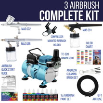 Airbrush Kit Dual-action Kit with 3 Airbrush Compressor Paint Spray Brush Dual - £126.10 GBP