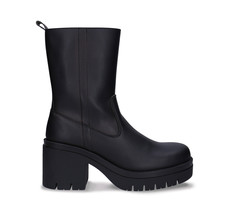 Womens platform boots mid-calf black corn leather bio eco water resistan... - £126.21 GBP