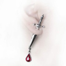 Alchemy Gothic E257  Cesare&#39;s Veto Earring single stud Sword Crystal Red - $31.50