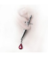Alchemy Gothic E257  Cesare&#39;s Veto Earring single stud Sword Crystal Red - £24.71 GBP
