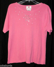 QUACKER FACTORY Knit Sweater S Pink Stones Snowflake Crew Neck Small Embellished - £15.72 GBP