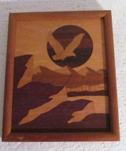 Wood Inlay Marquetry Handcrafted Picture of &quot;Bird and Sea&quot; Collectible Framed Wo - £67.34 GBP