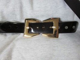 &quot;&quot;BLACK, SHINY FAUX LEATHER, LARGE BUCKLE&quot;&quot; - BELT - NEW- HOT IN HOLLYWO... - £7.83 GBP
