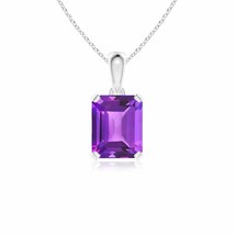 ANGARA Emerald-Cut Amethyst Solitaire Pendant in 14K Solid Gold | 18&quot; Chain - £540.51 GBP
