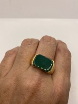 Vintage Green Onyx Mens Ring Gold Stainless Steel Size 12 - £31.50 GBP