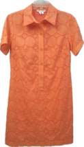 London Times Coral Orange Cotton Crochet Look Lined Shift Dress - £31.10 GBP