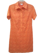 London Times Coral Orange Cotton Crochet Look Lined Shift Dress - £30.66 GBP