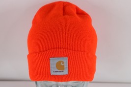 Vintage Y2K Carhartt Spell Out Knit Winter Beanie Hat Cap Blaze Orange A... - $29.65
