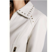 New Anthropologie Lamarque Gali Studded Leather Jacket $675 SMALL Bone/Sand - £210.74 GBP