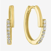 0.10CT Natural Diamond Hoop Huggies Earrings in 14K Yellow Gold Plated Silver - £100.46 GBP