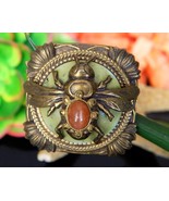 Patrice Bee Insect Brooch Pin Antiqued Brass Green Orange Gemstones - £74.28 GBP