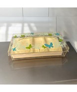 Retro Mod MCM Avocado Green Floral Plastic Tissue Box Holder Butterfly V... - $34.87 CAD