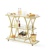 VEVOR 3-Tier Metal Bar Cart with Wine Rack, 180LBS Capacity, Gold Finish - $232.59 CAD