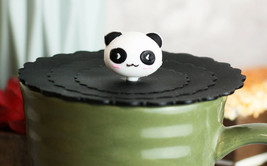 Set Of 4 Black Giant Panda Reusable Silicone Coffee Tea Cup Cover Lids A... - £11.84 GBP