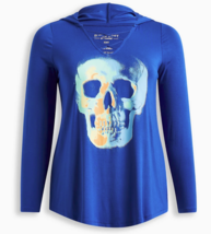 TORRID Plus Size 3X Super Soft Blue Skull Graphic Long Sleeve Hooded Top - £27.45 GBP