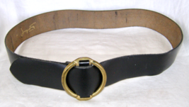 Vintage Jupiter, Paris Full Grain Smooth Black Leather Belt w/SOLID Brass Buckle - £19.35 GBP
