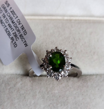 Russian Chrome Diopside / White Zircon Halo Ring, Rhodium Silver 2.00 ctw, Sz 8 - £28.17 GBP