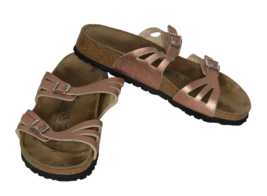 Birkenstock Sandals Womens 38 Leather Metallic Pink Flats  Shoes Slip Ons US 7 - £59.77 GBP