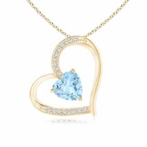 Authenticity Guarantee 
Aquamarine and Diamond Tilted Heart Pendant in 14K Ye... - £470.18 GBP