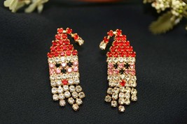 Rhinestone Christmas Santa Claus Face Stud Earrings, Crystal Santa Post Earrings - £11.96 GBP