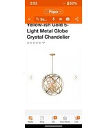 Sara 18.9 in Dia Gold 5-Light Metal Globe Crystal Chandelier JoJospring New - $1,270.69 MXN