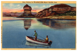 Boat Fishing For Black Bass Lake Mead Boulder Dam Fishing Postcard Posted 1950 - £7.08 GBP