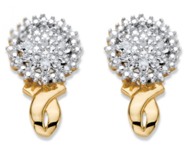 DIAMOND ACCENT ROUND TWO TONE 14K GOLD CLUSTER GP EARRINGS - £78.62 GBP