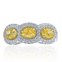 1.84 CT Oval Round Natural Fancy Light Yellow Diamond Wedding Band 14k Gold - £3,277.98 GBP