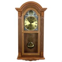 Bedford Clock Collection Honey Oak Chiming Pendulum Wall Clock - $132.23