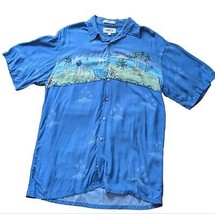 Mens Campia Moda Hawaiian Blue Golf Shirt 100% Rayon Medium Light Airy Beach - £11.17 GBP