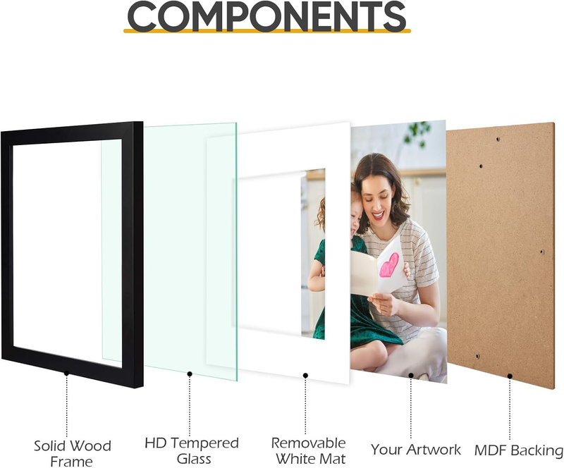 , 11X14 Wooden Picture Frame - Mat for 8X10 Photos - Real Glass Item image 4