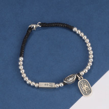 S925 Sterling Silver OM Beaded Adjustable Bracelet With Lucky Charm,Gift For Her - £27.57 GBP