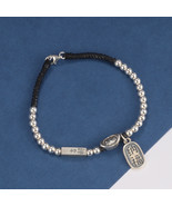 S925 Sterling Silver OM Beaded Adjustable Bracelet With Lucky Charm,Gift For Her - £27.13 GBP