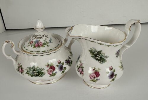 Primary image for Cream & Sugar Bowl New Royal Albert Flowers of the Month Bone China England 1984