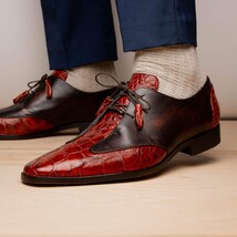 Anzio Rustic Genuine Alligator and Calfskin Leather Dress Derby's Shoes Cognac image 6