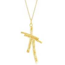 Sterling Silver Gold Plated Diamond-Cut Double Cross Pendant - £53.03 GBP