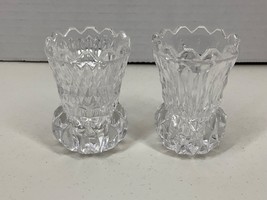 Lot Of 2 Crystal Toothpick Holders Bud Vases Different Designs 2.5&quot; Tall - £9.81 GBP