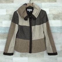 Worth Tweed Button Up Jacket Rolled Collar Brown Tan Plaid Womens 10 Pet... - $44.54