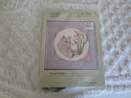 SEALED 1988 Candamar CAT &amp; TULIPS Counted Cross Stitch KIT #50377 - 12&quot; x 12&quot; - £6.12 GBP