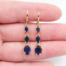 4Ct Simulated Blue Sapphire Women Drop &amp; Dangle Earrings 14K Yellow Gold Finish - £79.11 GBP