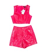 7 For All Mankind Hot Pink Croco Embossed Corset Crop Top Shorts Set M N... - $120.24 CAD