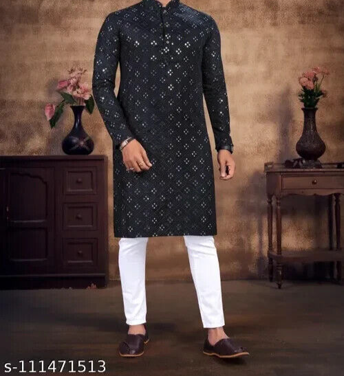 MENS KURTA &amp; PYJAMA SET FREE SHIPPING DRESS INDIAN ETHNIC PARTY WEAR COT... - $53.45