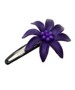 Trendy Deep Purple Genuine Leather Lily Flower Barrette Hair Clip - £6.94 GBP