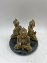 Vintage Rare SOAPSTONE MARBLE CIRCULAR 3 BUDDHA BUDDHIST CANDLEHOLDER - $119.41 CAD