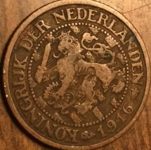 1916 Netherlands 1 Cent - £1.69 GBP