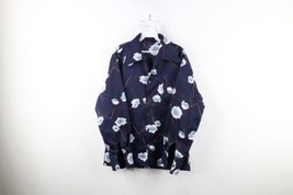 Vtg 60s 70s Streetwear Mens L Rose Flower Knit Disco Collared Button Shirt USA - £61.82 GBP