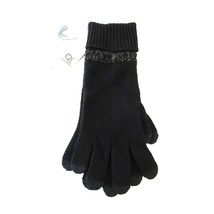 Qi Cashmere Black Contrast Tipping Tech Gloves w/Gold accent thread Women&#39;s NWT - £22.38 GBP