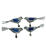 Four Sequin Bird Clip On Ornaments Christmas Silver Blue Spring Legs Vtg... - £14.76 GBP