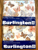 VTG NOS Queen Flat Sheet Boho BURLINGTON Amari Butterfly 1960’s 1970&#39;s R... - $50.00