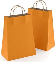 25 Pack Orange Kraft Paper Shopping Bags 8x4.75x10 Paper Bags 150 GSM /w... - $18.87